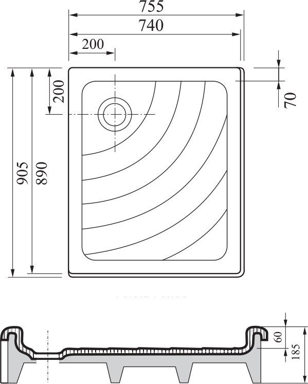 Поддон для душа Ravak Kaskada Aneta EX 75x90 под облицовку