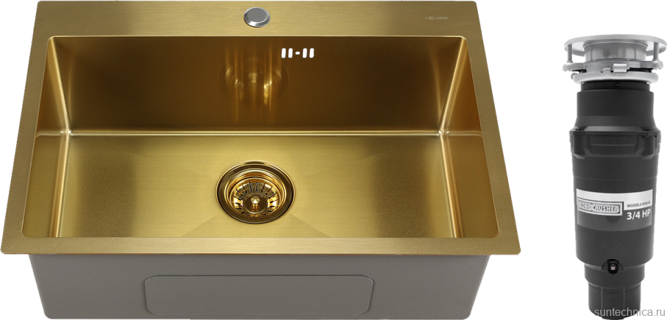 Комплект Мойка Melana D6545HG золото + Измельчитель Bone Crusher BC 910-SL-Slim Line