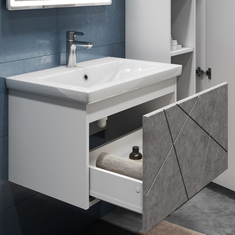Тумба с раковиной Vigo Geometry 70 подвесная, бетон, раковина Como 70