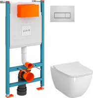 Комплект Унитаз подвесной VitrA Shift 7742B003-0075 белый глянцевый + Крышка DIWO Шифт 0405 быстросъемное, с микролифтом + Инсталляция V-Fix Core + Кнопка Root Square 740-2380 хром