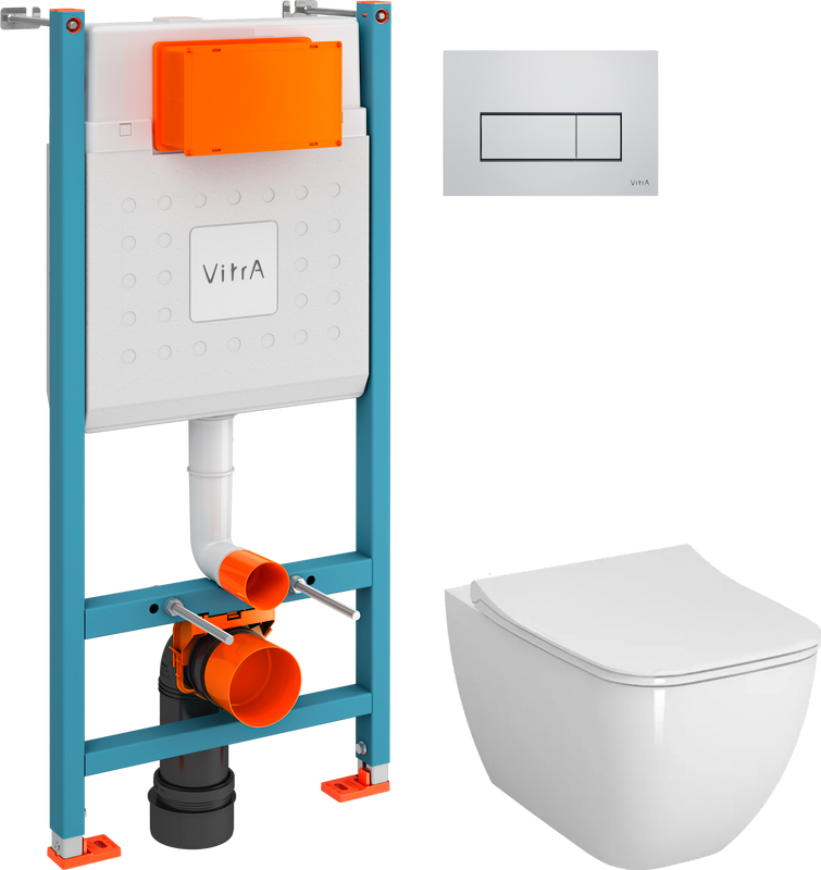 Комплект Унитаз подвесной VitrA Shift 7742B003-0075 белый глянцевый + Крышка DIWO Шифт 0405 быстросъемное, с микролифтом + Инсталляция V-Fix Core + Кнопка Root Square 740-2380 хром