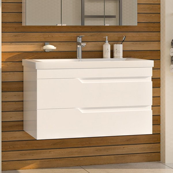 Тумба с раковиной Misty Софт 90 подвесная, белая эмаль