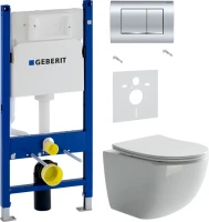 Комплект Унитаз подвесной Ceramicanova Forma CN3009 безободковый + Звукоизоляция Geberit + Инсталляция Duofix Delta 458.163.21.1 с кнопкой смыва, хром