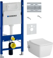 Комплект Унитаз подвесной VitrA Metropole 7672B003-1684 с функцией биде + Крышка 122-003-009 с микролифтом, белая + Инсталляция Geberit Duofix Delta 458.149.21.1 с кнопкой смыва, хром + Звукоизоляция