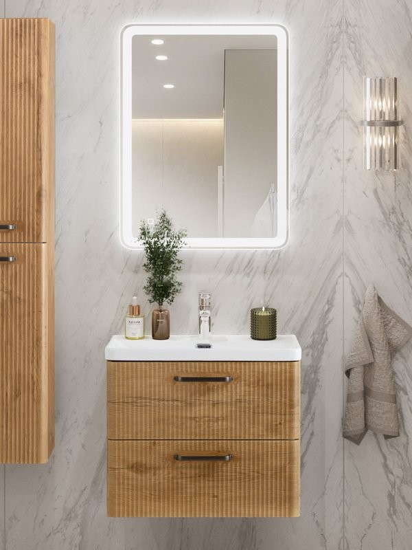 Тумба с раковиной BelBagno Due 50 ручки матовый темный никель, rovere nature
