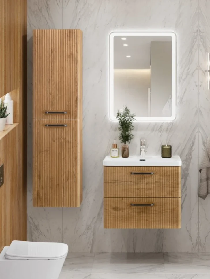 Тумба с раковиной BelBagno Due 50 ручки матовый темный никель, rovere nature