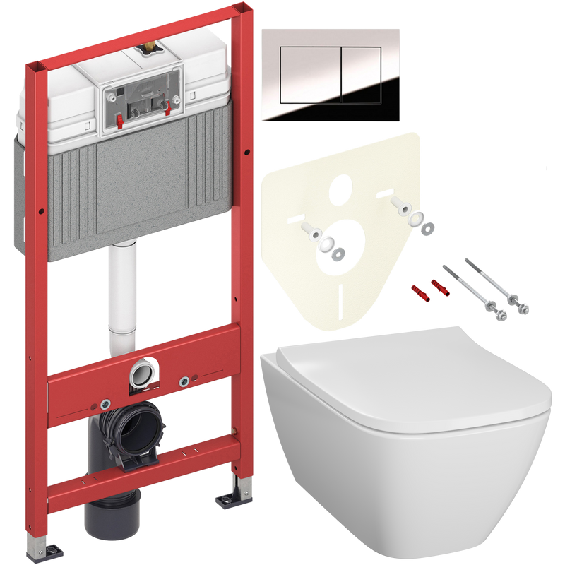Комплект Унитаз подвесной Geberit Smyle Square 500.683.01.1 с крышкой-сиденьем с микролифтом + Инсталляция TECE Now 9400412 4 в 1 с кнопкой смыва