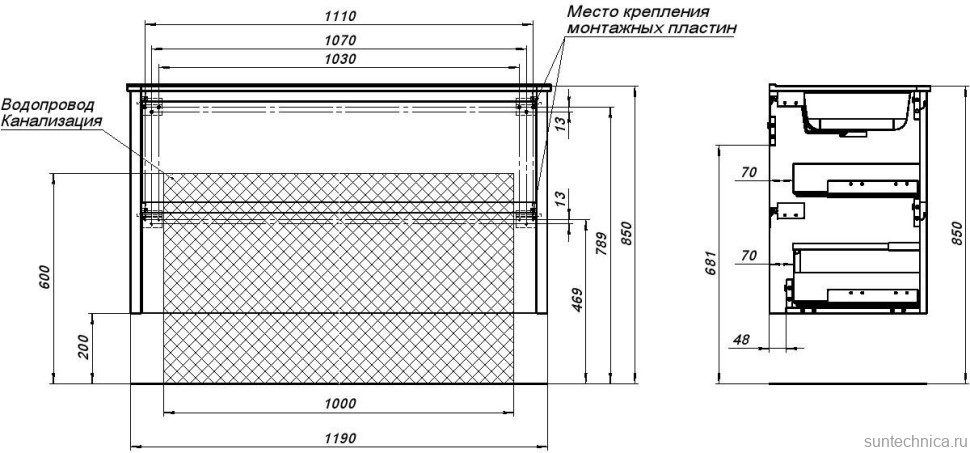 Тумба под раковину без столешницы Allen Brau Gravity 120 2 ящика, матовый белый