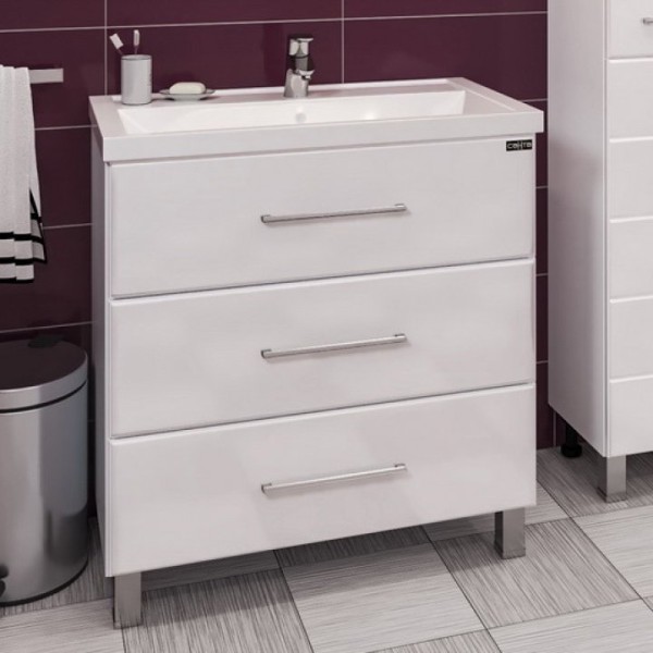 Тумба под раковину СаНта Омега Люкс Фостер 80 напольная белая 3 ящика