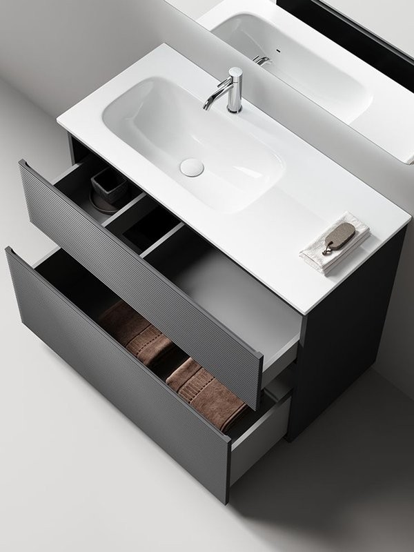 Тумба с раковиной Sancos Folk Floor 100 левая напольная, grey soft, раковина CN7014