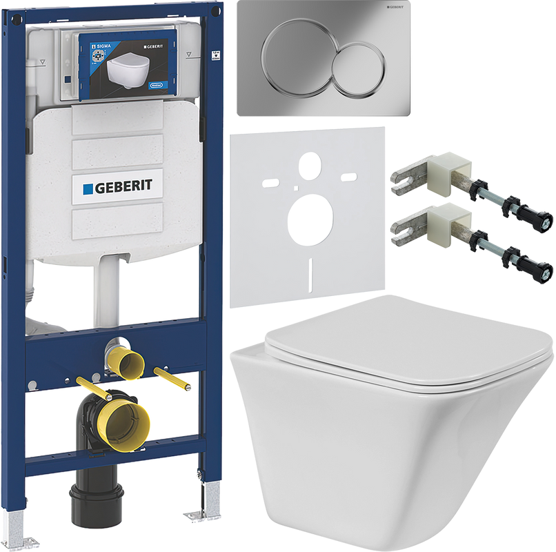Комплект Унитаз подвесной BelBagno Marmi + Крышка BB052SC с микролифтом + Инсталляция Geberit Duofix UP 320 111.300.00.5 + Кнопка Sigma 01 115.770.21.5 хром + Крепления 111.815.00.1 к стене + Звукоизоляция