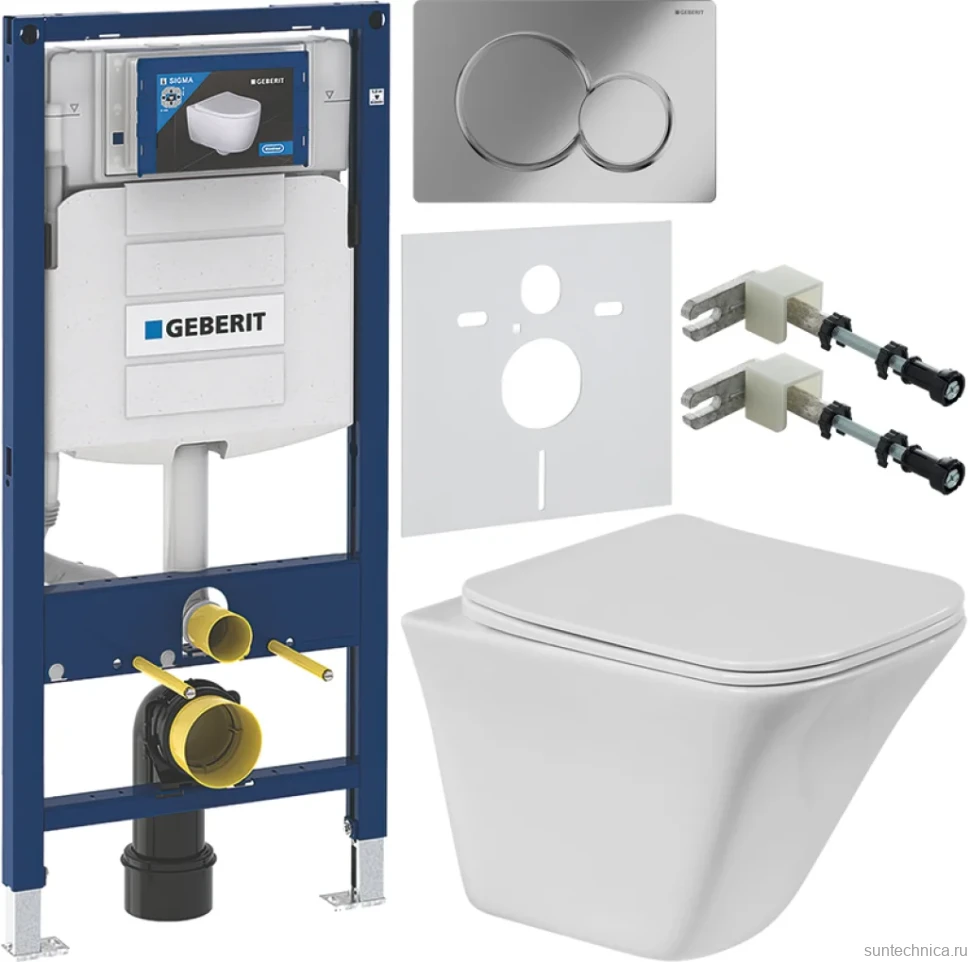 Комплект Унитаз подвесной BelBagno Marmi + Крышка BB052SC с микролифтом + Инсталляция Geberit Duofix UP 320 111.300.00.5 + Кнопка Sigma 01 115.770.21.5 хром + Крепления 111.815.00.1 к стене + Звукоизоляция