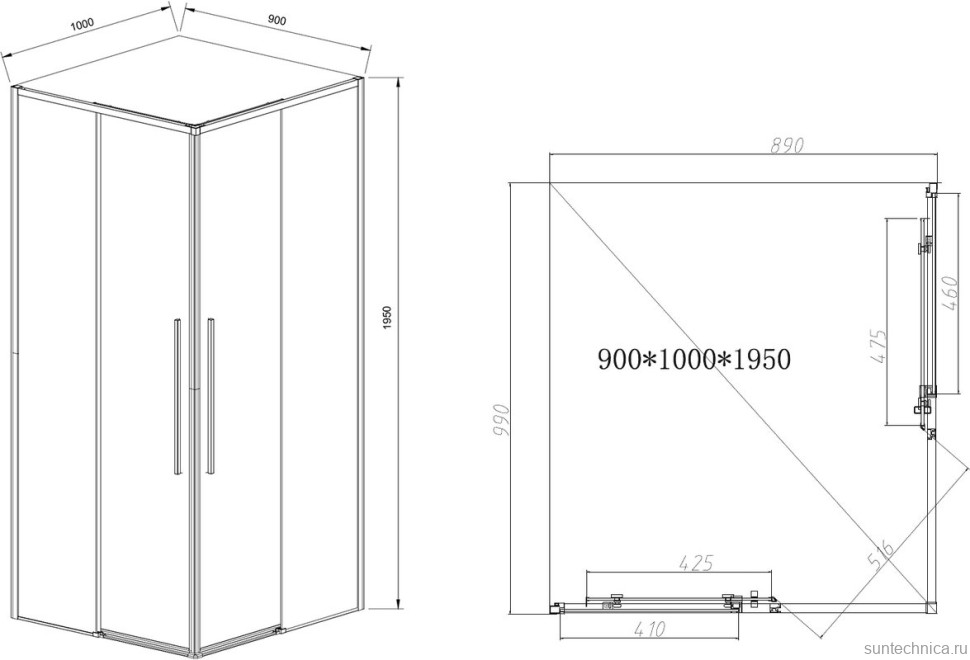 Душевой уголок Vincea Slim-N VSS-4SN9010CL 100x90, профиль хром