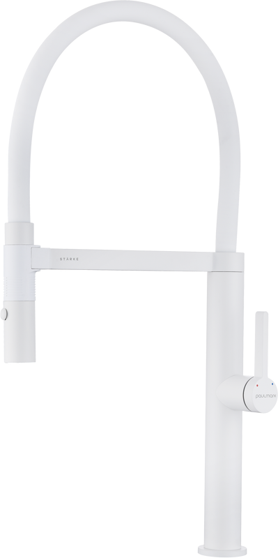 Смеситель для кухни Paulmark Leader Le214101-431, с гибким изливом, матовый белый