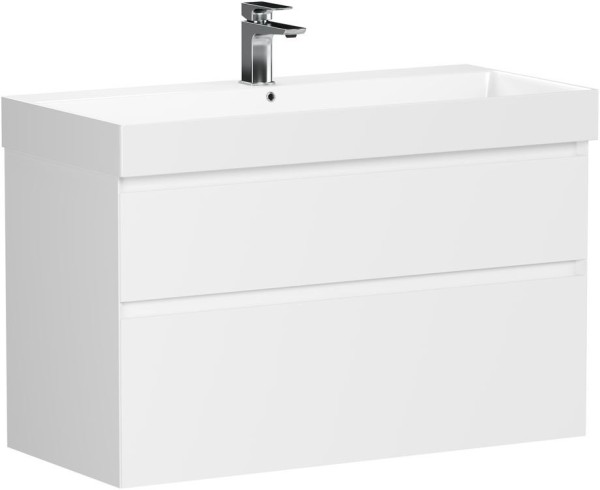 Тумба с раковиной Allen Brau Infinity 100 2 ящика, матовый белый, раковина Aquanet Sanovit Slim Synergy 100