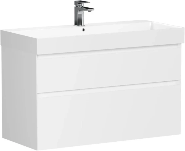 Тумба с раковиной Allen Brau Infinity 100 2 ящика, матовый белый, раковина Aquanet Sanovit Slim Synergy 100