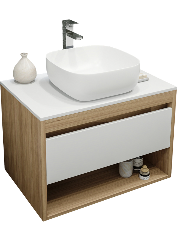Тумба с раковиной Teymi Ritta 75 дуб эврика, матовая белая, раковина Solli 41