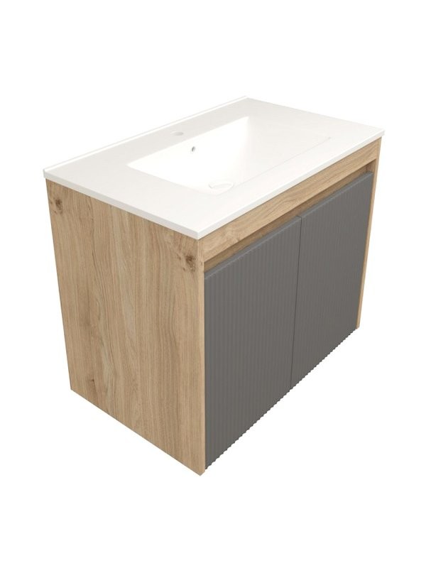 Тумба с раковиной Teymi Netta 75 дуб, графит волна