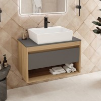 Тумба с раковиной Teymi Ritta 85 дуб эврика, матовый графит, раковина Aina 56