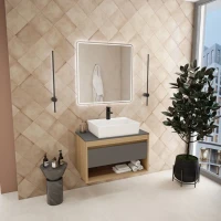 Тумба с раковиной Teymi Ritta 85 дуб эврика, матовый графит, раковина Aina 56
