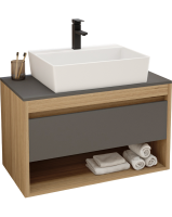 Тумба с раковиной Teymi Ritta 85 дуб эврика, матовый графит, раковина Aina 56
