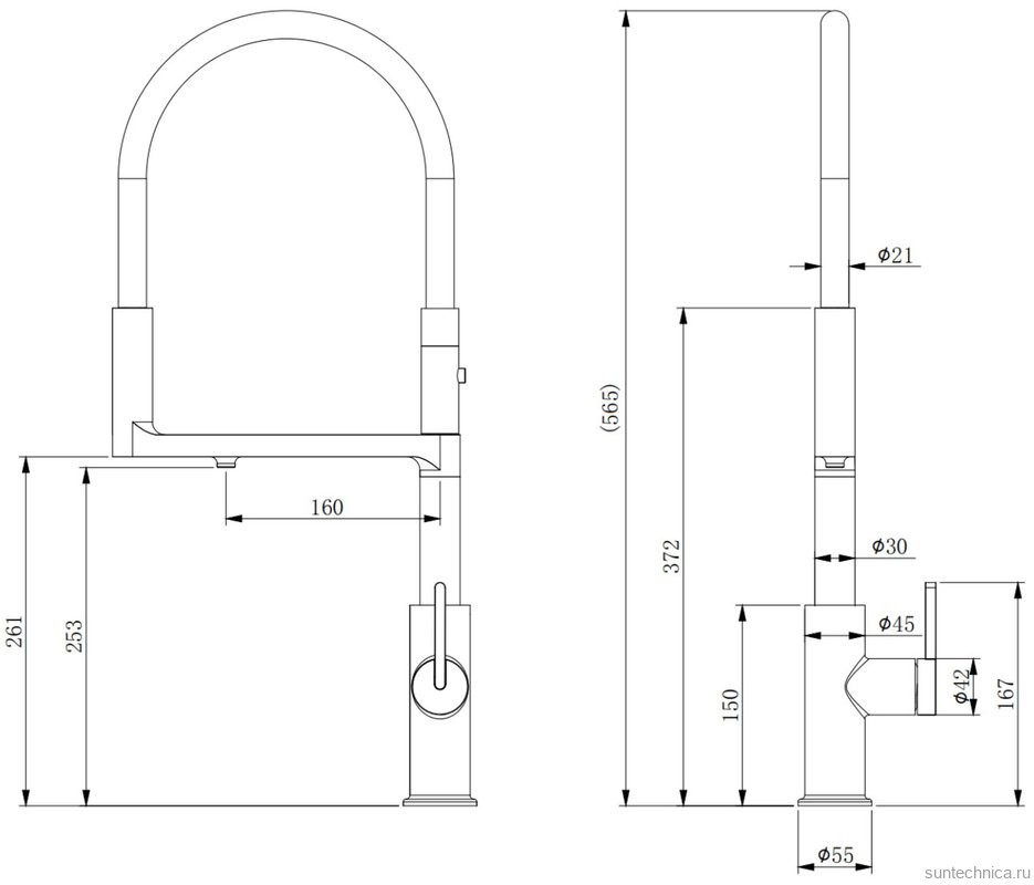 Смеситель для кухни Paulmark Tornado To213402-GB глянцевый черный