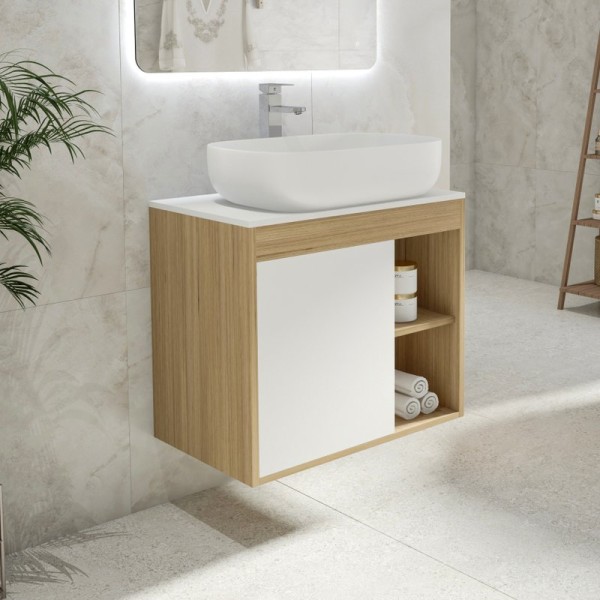 Тумба с раковиной Teymi Nura 70 дуб эврика, матовая белая, раковина Solli 60