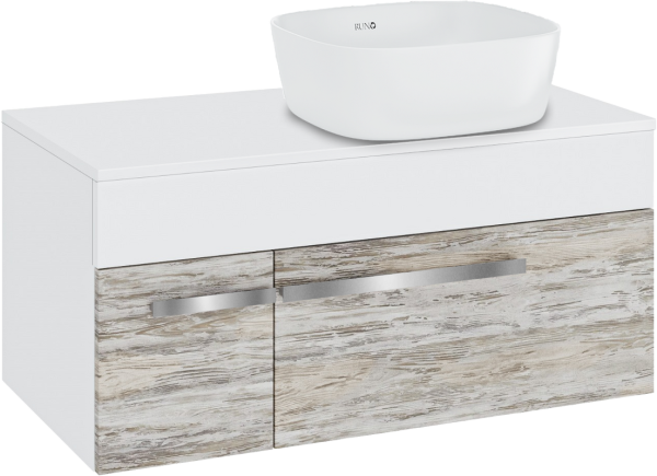 Тумба с раковиной Runo Вудлайн 100 подвесная, скандинавский дуб, раковина Bella 40