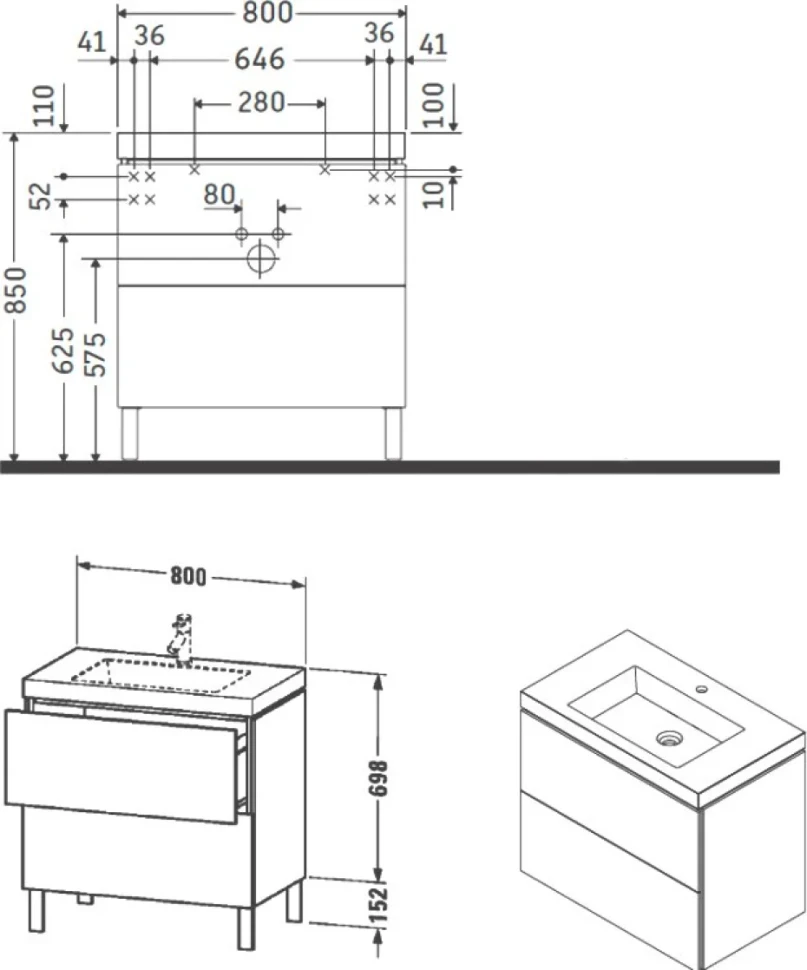 Тумба с раковиной Duravit L-Cube 80, напольная, глянцевая белая