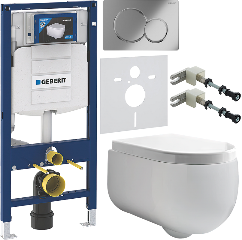 Комплект Унитаз подвесной Kerasan Flo + Крышка 318901 петли хром + Инсталляция Geberit Duofix UP 320 111.300.00.5 + Кнопка Sigma 01 115.770.21.5 хром + Крепления 111.815.00.1 к стене + Звукоизоляция