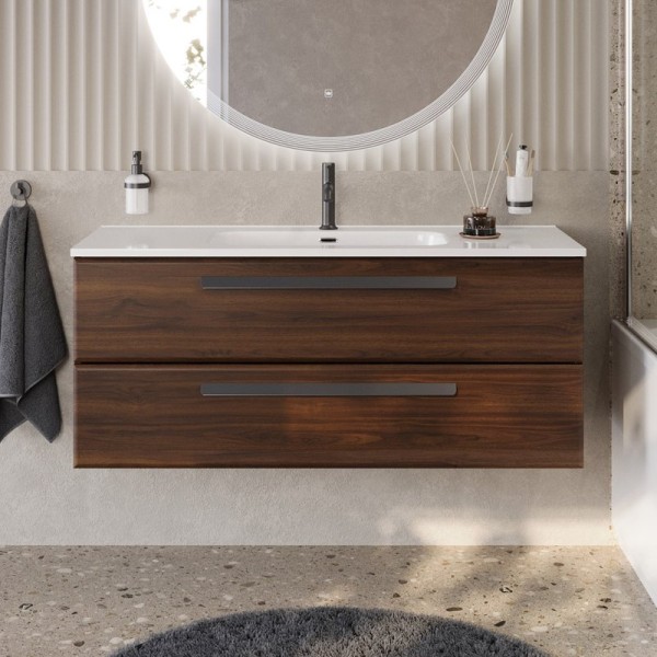 Тумба с раковиной Cezares Eco Cer-N 120 орех шоколад софт, раковина Duet 120, ручки матовые черные