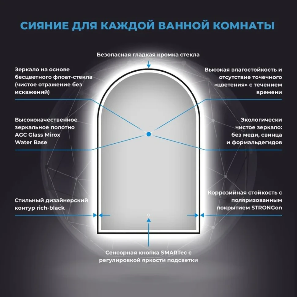 Зеркало Wellsee 7 Rays’ Spectrum 50х80 с фронтальной подсветкой, черное матовое