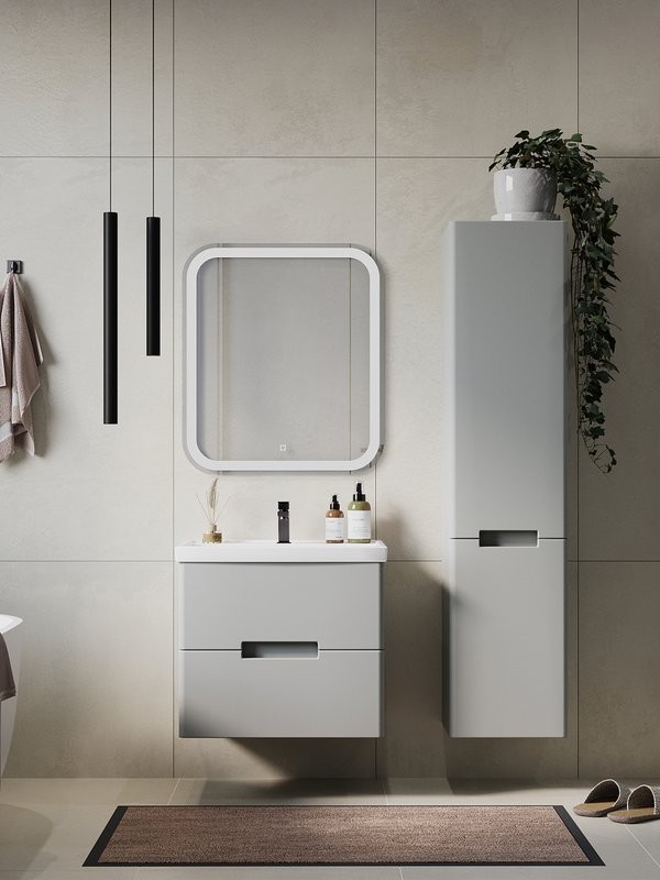 Мебель для ванной комнаты SanStar Ориана 50 подвесная, серая, раковина Kirovit Фостер 50