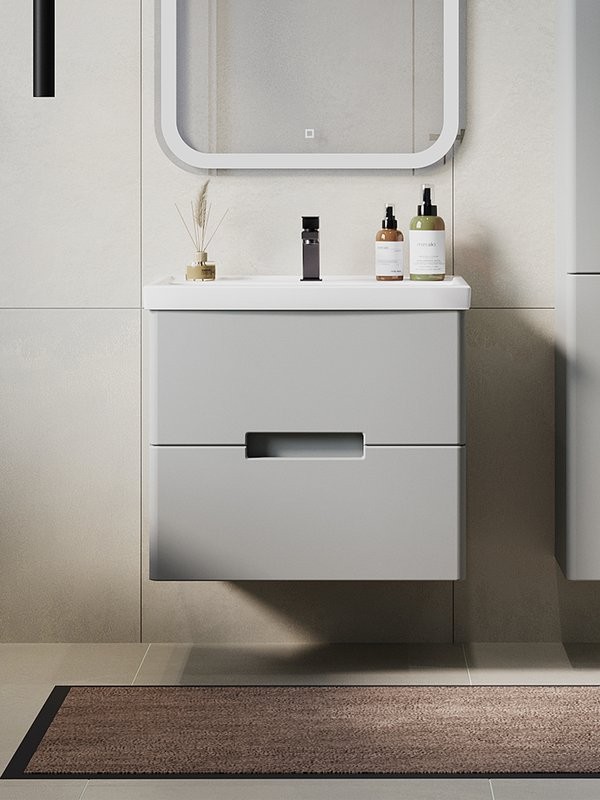 Мебель для ванной комнаты SanStar Ориана 50 подвесная, серая, раковина Kirovit Фостер 50