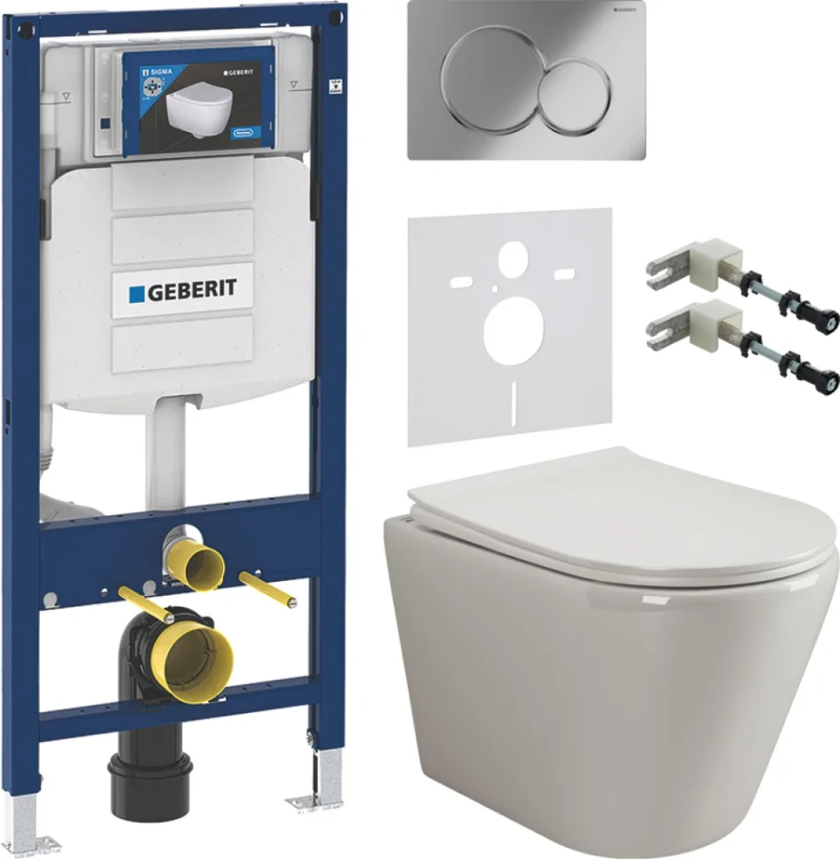 Комплект Унитаз подвесной Ceramicanova Highlight Rimless CN1804 с микролифтом, безободковый + Крепления Geberit Duofix 111.815.00.1 к стене + Звукоизоляция + Инсталляция UP 320 111.300.00.5 + Кнопка Sigma 01 115.770.21.5 хром