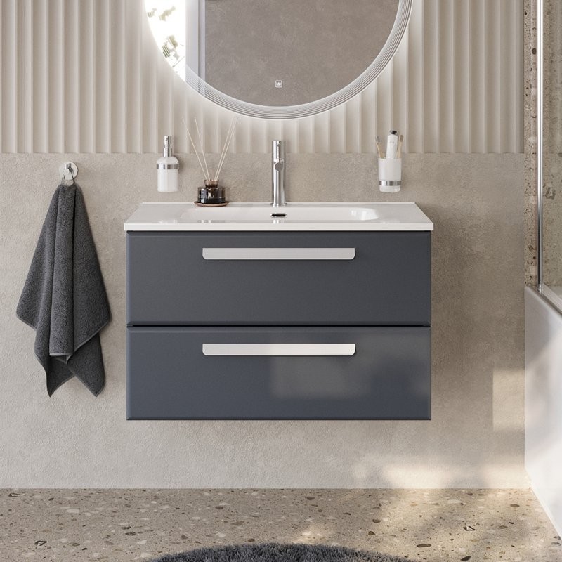 Тумба с раковиной Cezares Eco Cer-N 80 grafito, раковина Duet 80, ручки сатин