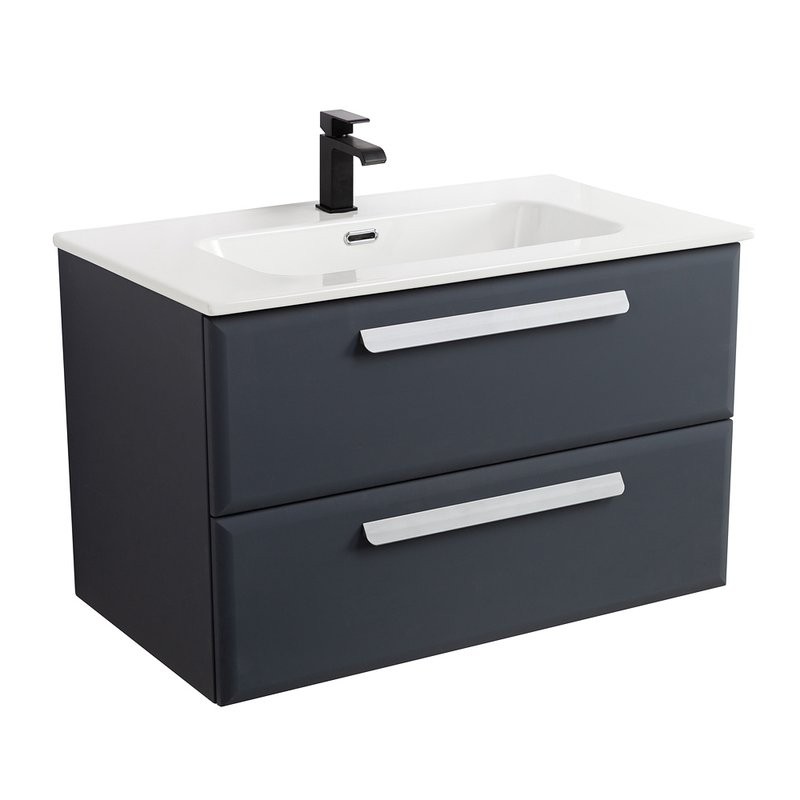 Тумба с раковиной Cezares Eco Cer-N 80 grafito, раковина Duet 80, ручки сатин