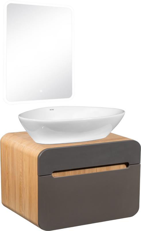 Мебель для ванной комнаты Runo Ницца 60 дуб натуральный, графит, раковина Terzo 60