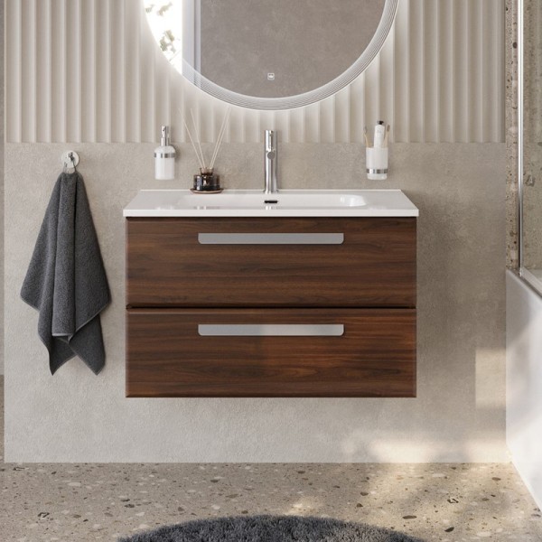 Тумба с раковиной Cezares Eco Cer-N 80 орех шоколад софт, раковина Duet 80, ручки серые