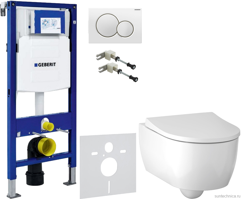 Комплект Унитаз подвесной Geberit iCon 500.784.01.1 с сиденьем и быстросъемной крышкой с микролифтом + Крепления Duofix 111.815.00.1 к стене + Звукоизоляция + Инсталляция UP 320 111.300.00.5 + Кнопка Sigma 01 115.770.11.5 белая