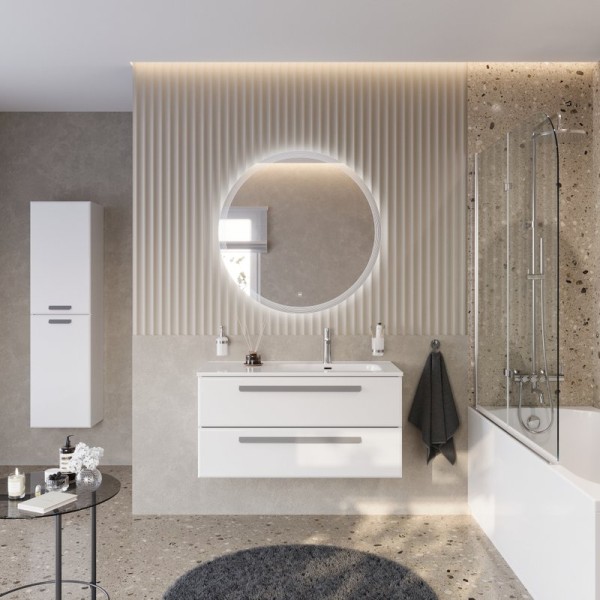 Мебель для ванной комнаты Cezares Eco Cer-N 100 R bianco lucido, раковина Duet 100 R, ручки серые