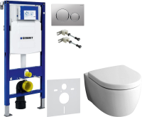 Комплект Унитаз подвесной Geberit iCon + Крышка + Крепления Duofix 111.815.00.1 к стене + Звукоизоляция + Инсталляция UP 320 111.300.00.5 + Кнопка Sigma 20 115.882.JQ.1 хром матовый, хром глянцевый