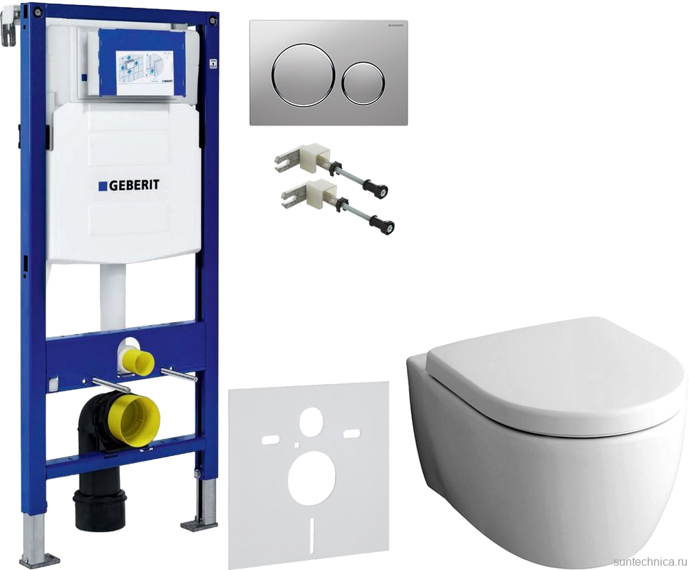 Комплект Унитаз подвесной Geberit iCon + Крышка + Крепления Duofix 111.815.00.1 к стене + Звукоизоляция + Инсталляция UP 320 111.300.00.5 + Кнопка Sigma 20 115.882.JQ.1 хром матовый, хром глянцевый