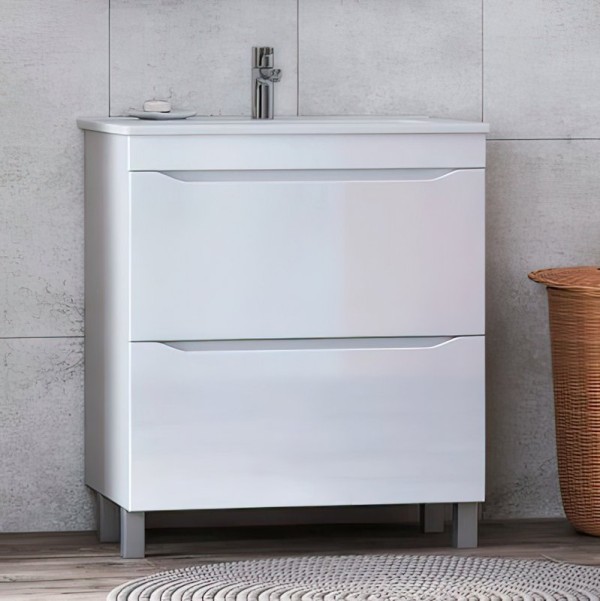 Тумба с раковиной Vigo Grani 75 напольная, 2 ящика, белая