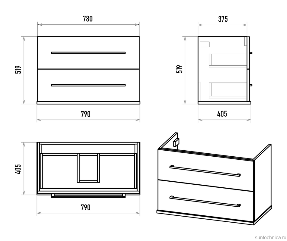 Тумба под раковину без столешницы Misty Модерн 80 подвесная, матовая белая