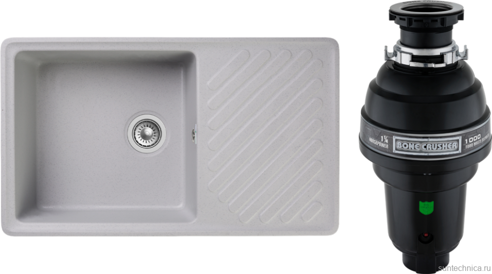 Комплект Мойка GranFest Quarz Z 53 серая + Измельчитель Bone Crusher BC 1000-AS