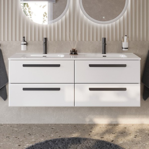 Тумба под раковину без столешницы Cezares Eco Cer-N 140 4 ящика, bianco lucido, ручки матовые черные