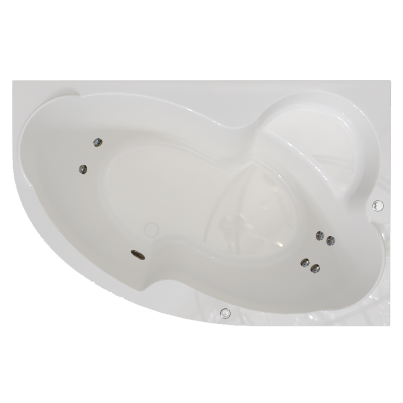 Акриловая ванна Radomir Ирма Стандарт 150x95 см, угловая, правая, пристенная, с гидромассажем, белая, асимметричная, с каркасом, с экраном, с сиденьем, со сливом-переливом