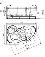 Акриловая ванна Radomir Ирма Стандарт 150x95 см, угловая, правая, пристенная, с гидромассажем, белая, асимметричная, с каркасом, с экраном, с сиденьем, со сливом-переливом