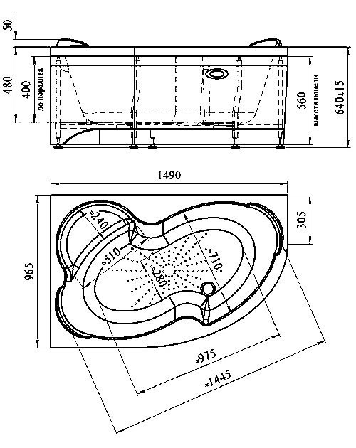 Акриловая ванна Radomir Ирма Стандарт 150x95 см, угловая, правая, пристенная, с гидромассажем, белая, асимметричная, с каркасом, с экраном, с сиденьем, со сливом-переливом
